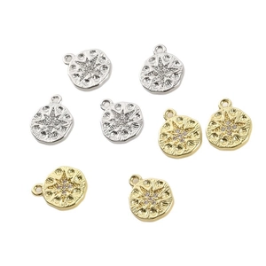 Set of 8 gold and silver starburst pendants with zircon inlay for jewelry making