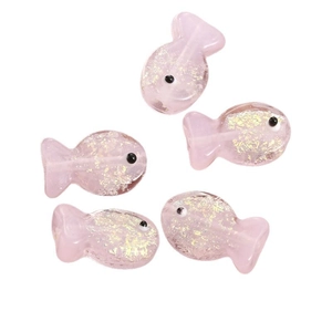 Pink fish-shaped glass beads with gold foil glitters for DIY jewelry making