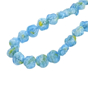 Handmade sky blue glass rose beads with gradient white texture for jewelry DIY