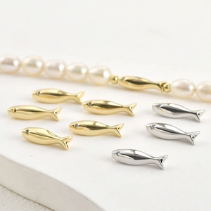 14k gold plated fish beads with zircon inlay for DIY bracelet and jewelry making