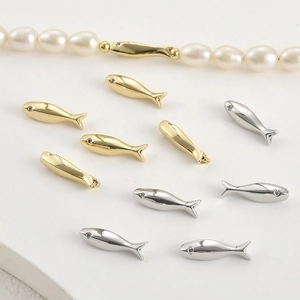 14k gold and silver plated fish spacer beads with rhinestones for DIY jewelry making