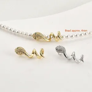 14k gold plated snake pendant with white zircon and green eyes for 4mm bead bracelets