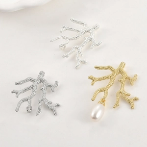 Electroplated Copper 14k Gold Color Preservation Simulation Coral Branch Pendant DIY Artificial Pearl Jewelry Making Accessories