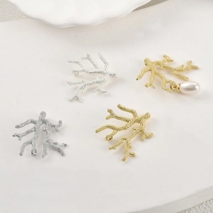 Gold and silver coral branch charms with white pearl for DIY jewelry making