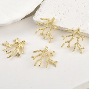 Set of four 14k gold plated coral branch pendants for DIY jewelry and earrings
