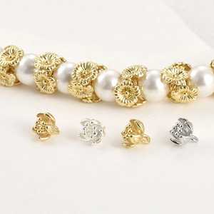 Distanziatori a fiore placcati oro 14k e copriperle per gioielli fai da te con perle bianche