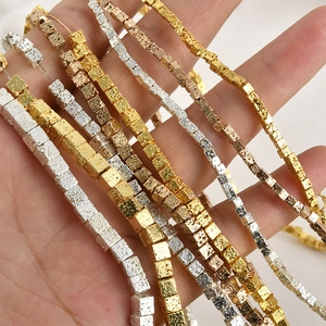Natürliche Lavastein Quadratische Zwischenperlen Strukturierte Würfel Lose Perlen Gold Silber Galvanisiert Für DIY Schmuck