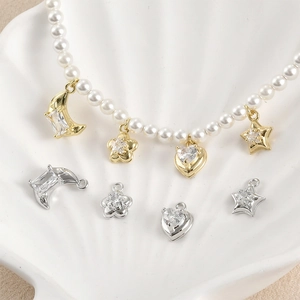 14K Gold Plated Zirconia Charms Moon Star Heart Flower Pendants DIY Jewelry Making Necklace Bracelet Accessory