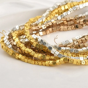 Strukturierte Gold- und Silber-Lavasteinperlen für DIY-Schmuck und Armbänder
