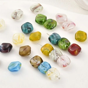 Handmade Irregular Square Lampwork Glass Beads Marble Swirl Pattern Millefiori Creamy Colors DIY Jewelry Making Beads