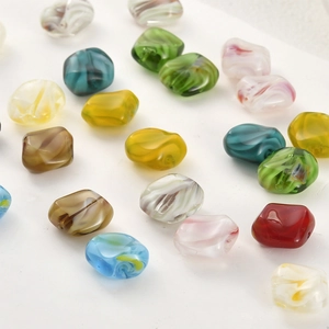 Mix of colorful irregular marble texture glass beads for DIY jewelry making and crafts