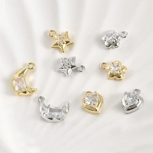 14k gold plated star moon heart flower charms with zircon for DIY jewelry making