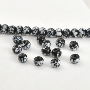 Vintage black glass beads with white snowflake pattern for DIY jewelry making sets