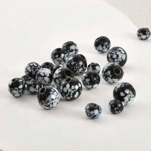 Vintage black and white snowflake glass beads for DIY jewelry making and bracelets