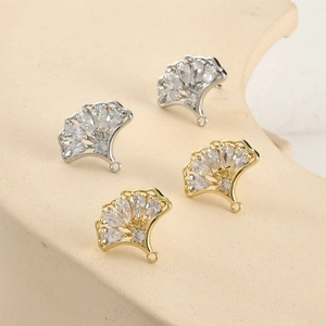 Composants de boucles d'oreilles ginkgo dorés 14 carats avec oxydes de zirconium