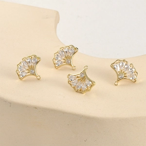 Pendentifs feuille de ginkgo dorés sertis de zircons pour création de bijoux DIY