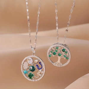 Mode Koper Zirconia Levensboom Hanger Halsketting Vrouwen Eenvoudige Boze Oog Hoefijzer Dierensymbolen Elegante Sieraden Cadeau
