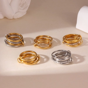 Anello Intrecciato Multistrato in Acciaio Inossidabile Minimalista da Donna Placcato Oro Argento Strass Gioielli
