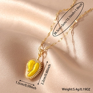 Gold stainless steel chain necklace with realistic yellow durian pendant on silk