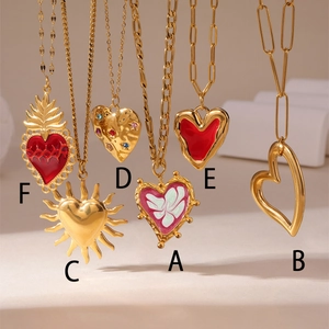 18K gold plated stainless steel heart and sun pendant necklaces collection for women