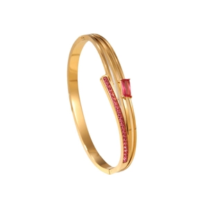 Bracciale a doppio strato in acciaio dorato con pietre rosa e zirconi incastonati