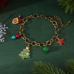 Bracciale natalizio in acciaio inossidabile placcato oro 18k con ciondoli smaltati