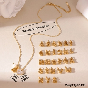 Golden stainless steel necklace with heart zircon and freshwater pearl featuring letter R