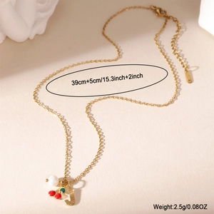 Gold cherry and pearl letter J necklace for women with stainless steel adjustable chain