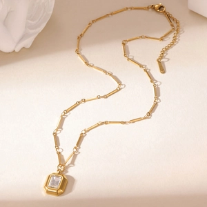 18k gold plated stainless steel necklace featuring a square zircon angel pendant