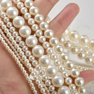 Polished ivory round faux pearl beads in various sizes for DIY jewelry making accessories