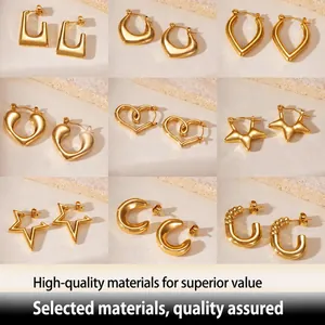 Edelstahl 18K Vergoldete Ohrringe Für Damen Minimalistische Geometrische Ohrstecker Creolen Herz Stern Bambus Design Schmuck