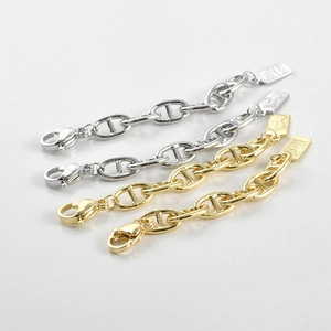 Catene ad ancora placcate in oro 14k e argento con chiusura a moschettone e targhetta