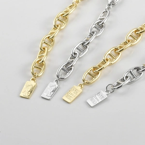 Bracciali a catena a naso di maiale placcati oro 14k con ciondoli a barra rettangolari