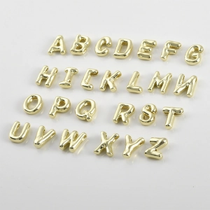 14K Gold Plated Copper 3D Balloon Alphabet Beads Charms A-Z Bubble Letter Spacer Beads For DIY Necklace Bracelet Jewelry Making