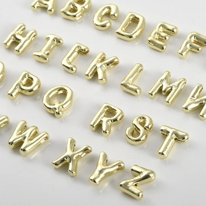 14k gold-filled 26-piece shiny bubble-style alphabet letter beads for DIY jewelry making