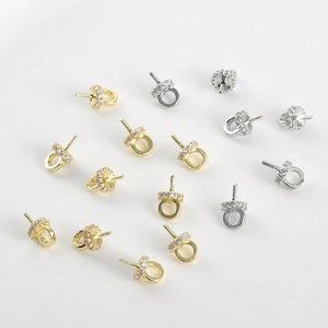 14k gold plated and silver screw eye bail pendant connector with sparkling zircon stones
