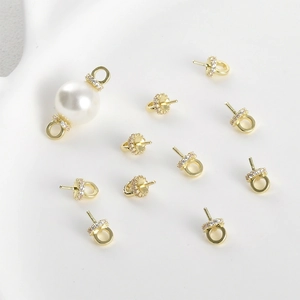 14k gold plated round bail caps with cubic zirconia for DIY jewelry making accessories