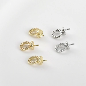 Detail of 14k gold plated pearl bails with micro-inlaid zircon and threaded pins for DIY