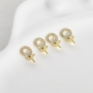 14k gold plated round pave zircon cap eye pins for DIY pearl jewelry making