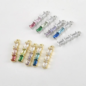 14k gold plated bamboo pendants with colorful zirconia crystals for DIY jewelry making