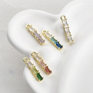 14k gold plated bamboo baguette pendant set with colorful gradient zircon stones