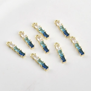 14k gold plated copper bamboo pendants with gradient blue cubic zirconia for jewelry DIY