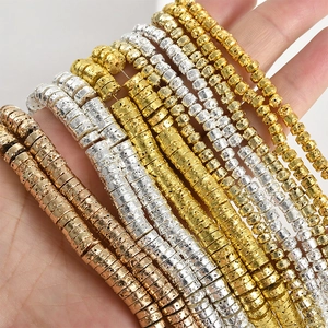 Textured Electroplated Lava Stone Wheel Beads Gold Silver Flat Spacer Beads For DIY Jewelry Making Bracelet Necklace Beads