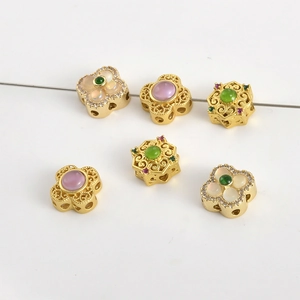 Perle floreali dorate vintage con pietre preziose colorate e zirconi per gioielli fai da te