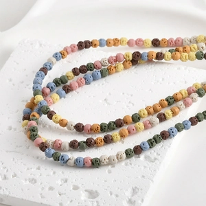 Perline rotonde colorate in pietra lavica vulcanica 4-8mm per gioielli DIY e bracciali