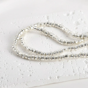 Strand of 4mm silver plated wheel shaped lava stone beads for DIY jewelry making