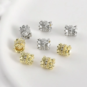 14k gold filled double-sided floral spacer beads with cubic zirconia for DIY jewelry
