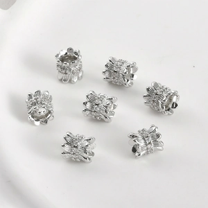 14k gold-filled silver flower barrel beads with zircon for DIY bracelet making
