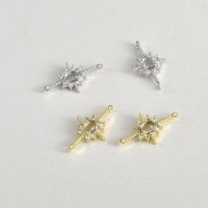 14k gold plated starburst connector charm with cubic zirconia for jewelry making