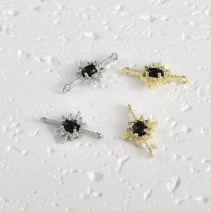 Star-shaped 14k gold and silver plated jewelry connectors with black stone and crystals